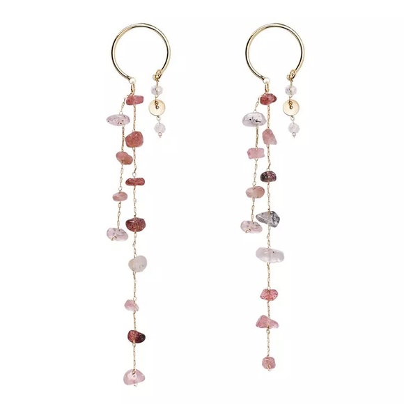 Sterling Silver Raw Cut Gemstones Tassel Earrings - Picture 8 of 8